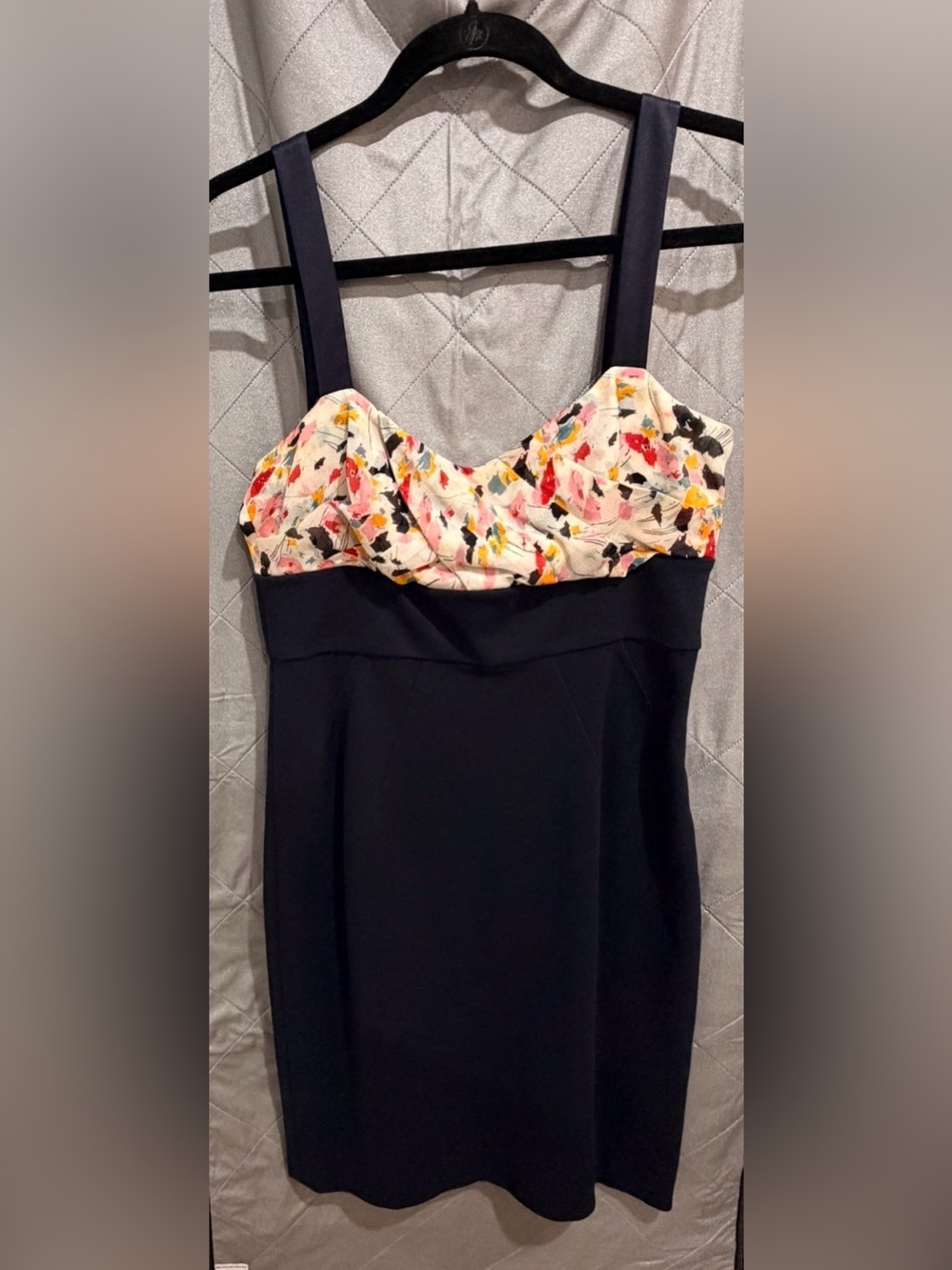 Diane Von Furstenberg Blue Dress with floral bustier top size 10 dress. Used